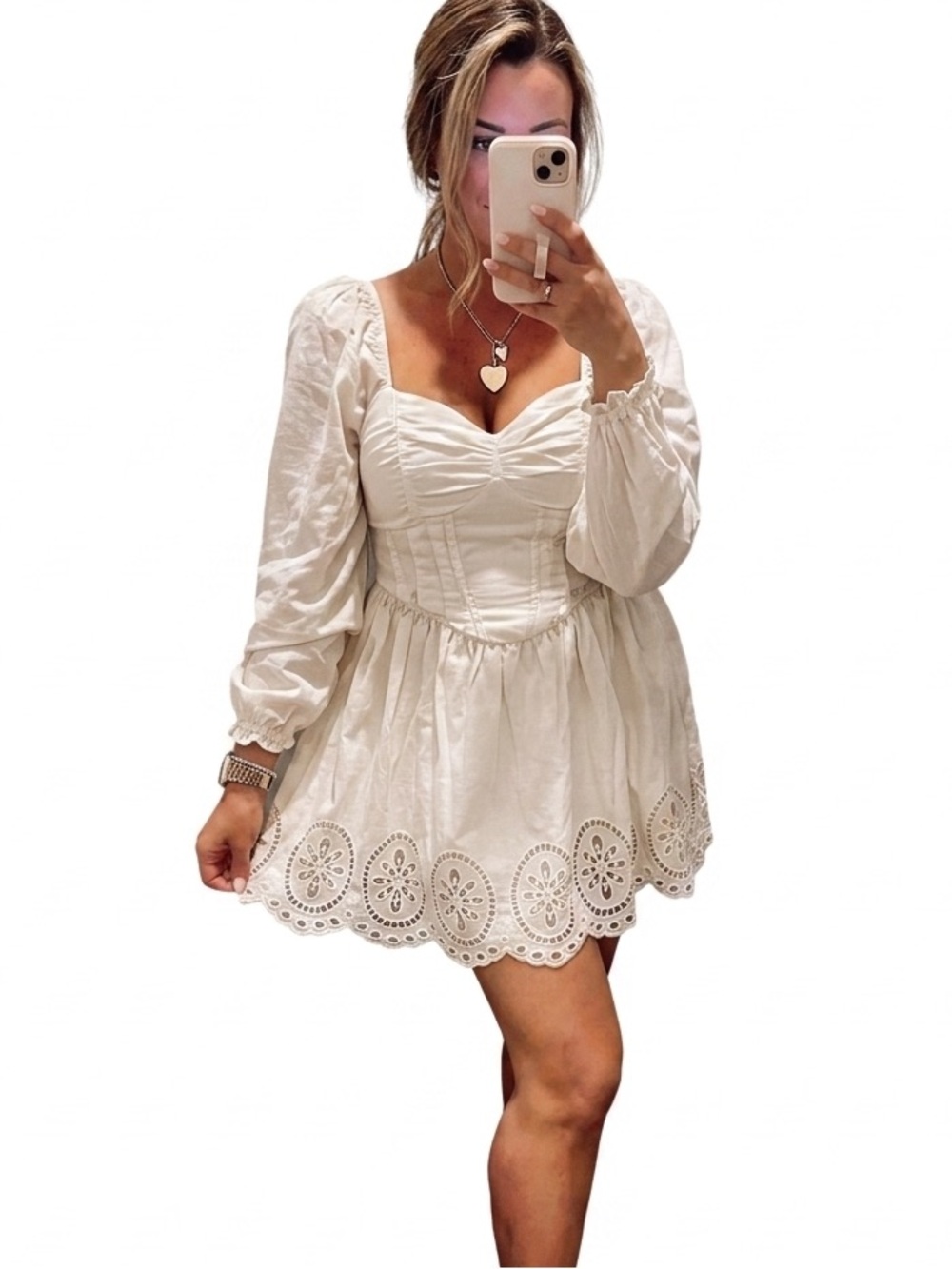 American Eagle Embroidered Corset Mini Dress White Ivory S EUC Boho CottageCore